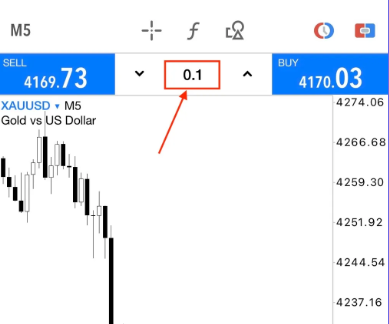 Интерфейс ввода размера лота 0.1 в терминале MetaTrader